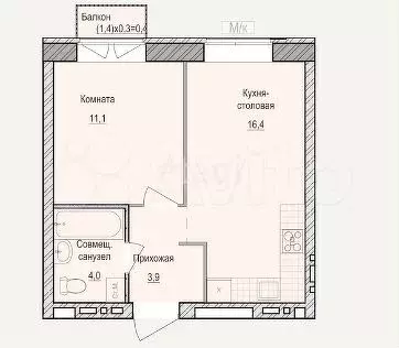 1-к. квартира, 36 м, 3/5 эт. - Фото 0