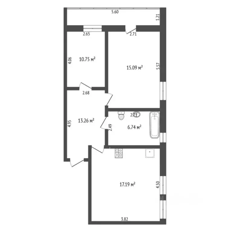 2-к кв. Тюменская область, Тюмень ул. Розы Люксембург, 12к2 (62.0 м) - Фото 2