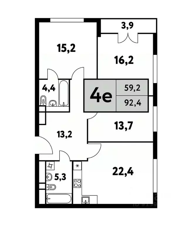 4-к кв. Москва Фестивальная ул., 15к24/2 (92.4 м) - Фото 0