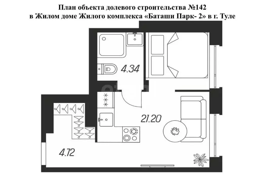 1-комнатная квартира: Тула, Самоварная улица, 2 (30.26 м) - Фото 0