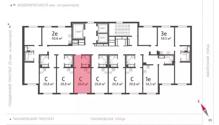 Студия Санкт-Петербург ул. Пахомовская, 10к4 (20.8 м) - Фото 1