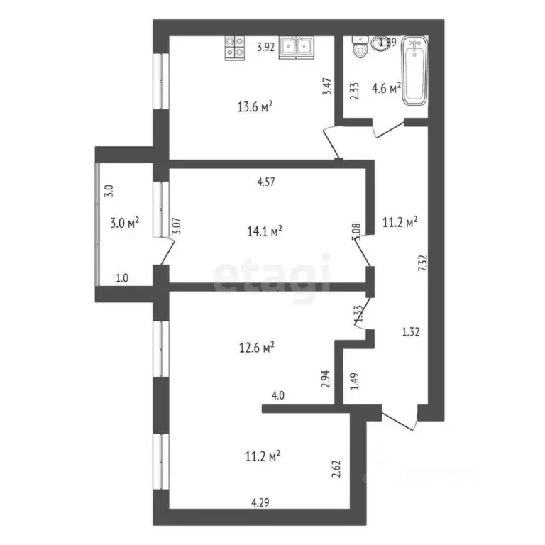 2-к кв. Башкортостан, Стерлитамакский район, Отрадовский сельсовет, с. ... - Фото 1