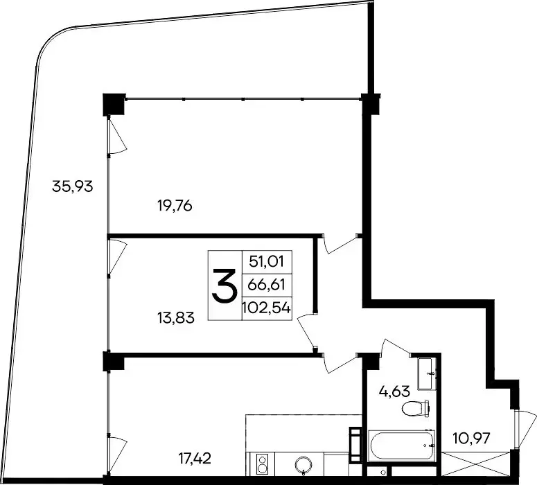 3-комнатная квартира: Прибрежное, Симферопольское шоссе, 177 (102.54 ... - Фото 1