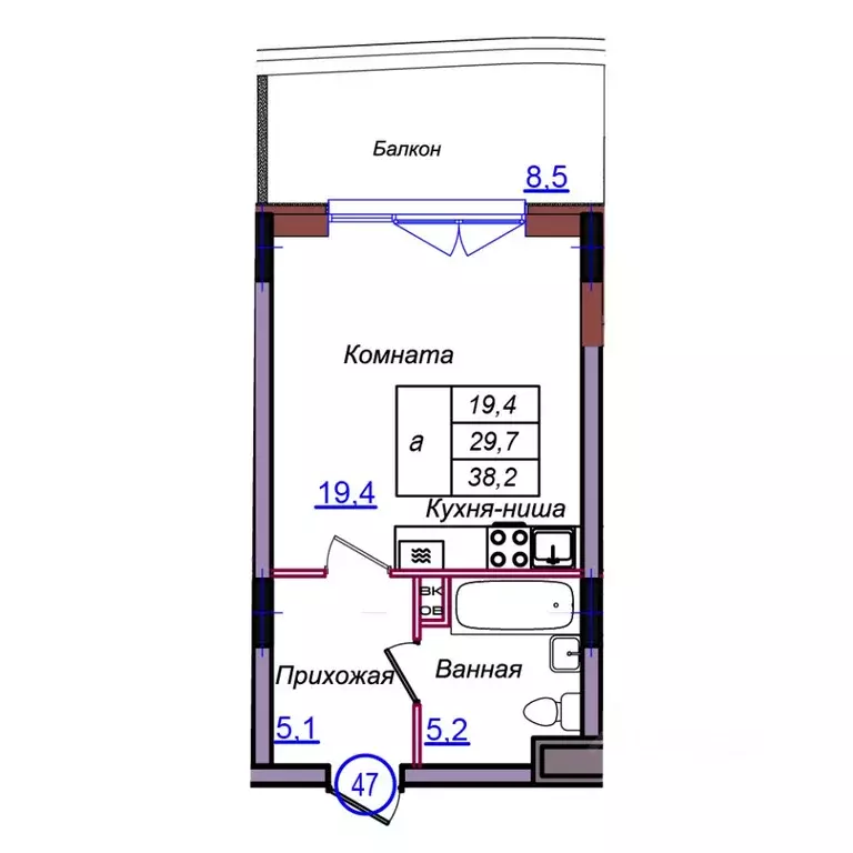 Студия Калининградская область, Светлогорск Балтийская ул. (38.2 м) - Фото 1