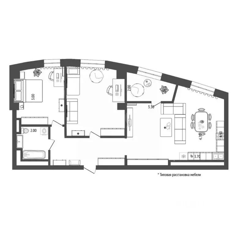 2-к кв. Тюменская область, Тюмень Профсоюзная ул., 56 (73.3 м) - Фото 1