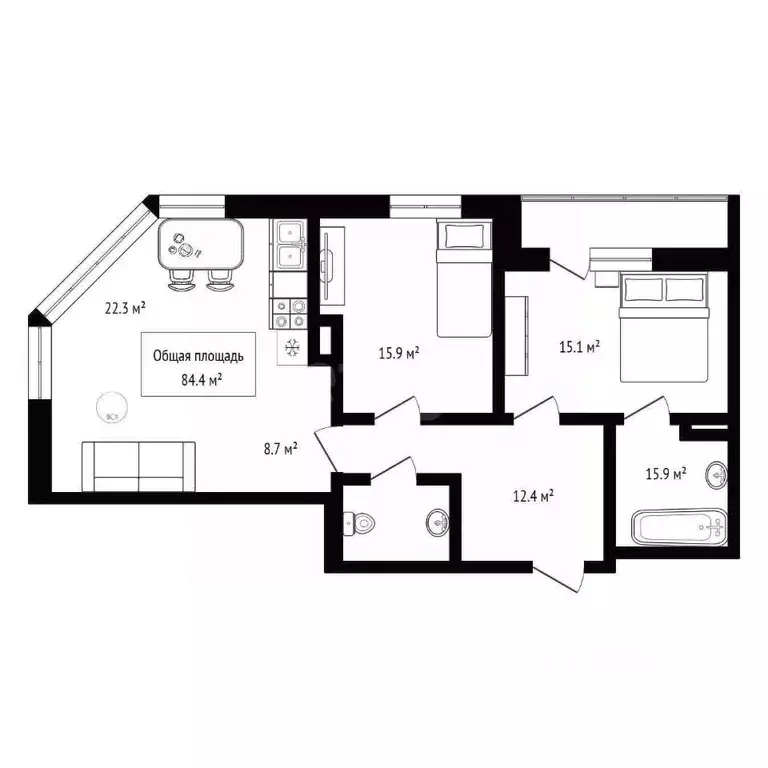 3-к кв. Новосибирская область, Новосибирск ул. Фрунзе, 220 (84.4 м) - Фото 2