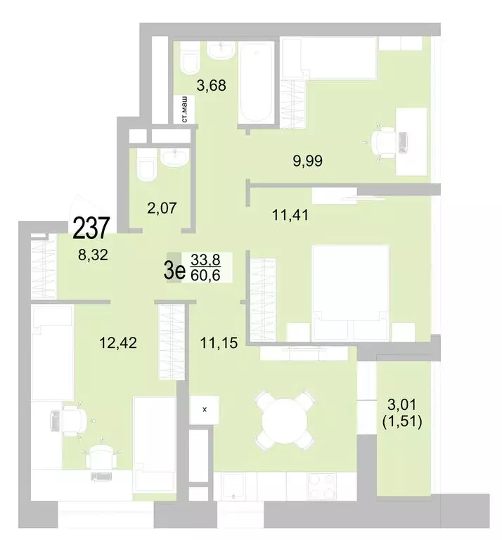3-комнатная квартира: Екатеринбург, Черкасская улица, 5к2 (60.55 м) - Фото 0