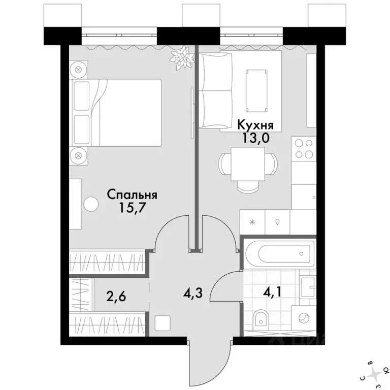 1-к кв. Приморский край, Владивосток Флагман жилой комплекс (39.7 м) - Фото 2