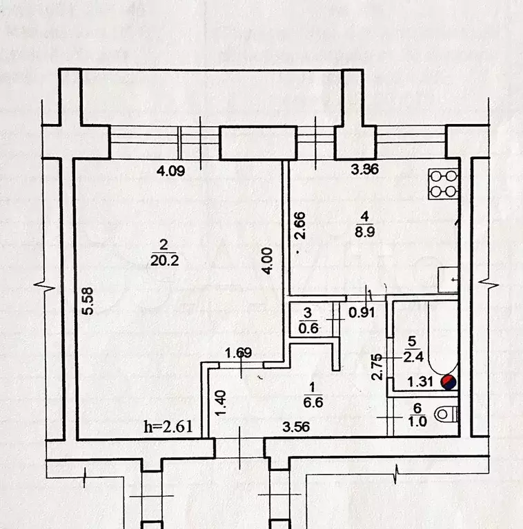 1-к. квартира, 42,6 м, 2/2 эт. - Фото 0