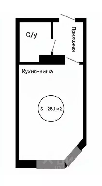 Студия Московская область, Домодедово ул. Курыжова, 14 (28.0 м) - Фото 1