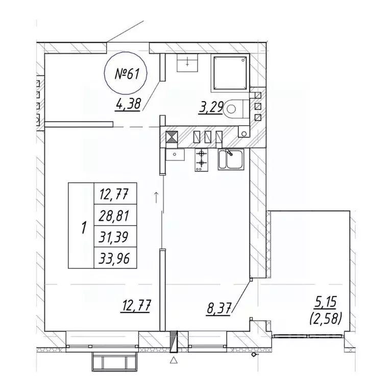 1-к кв. Калининградская область, Зеленоградск  (31.39 м) - Фото 2