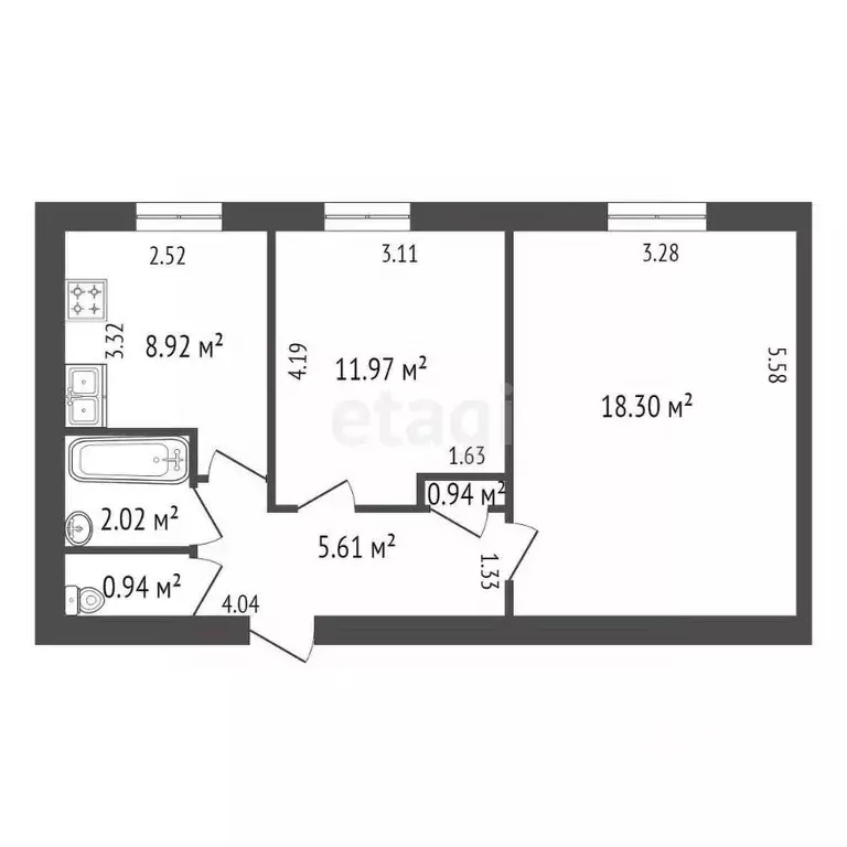 2-к кв. Санкт-Петербург ул. Бабушкина, 64 (48.6 м) - Фото 2