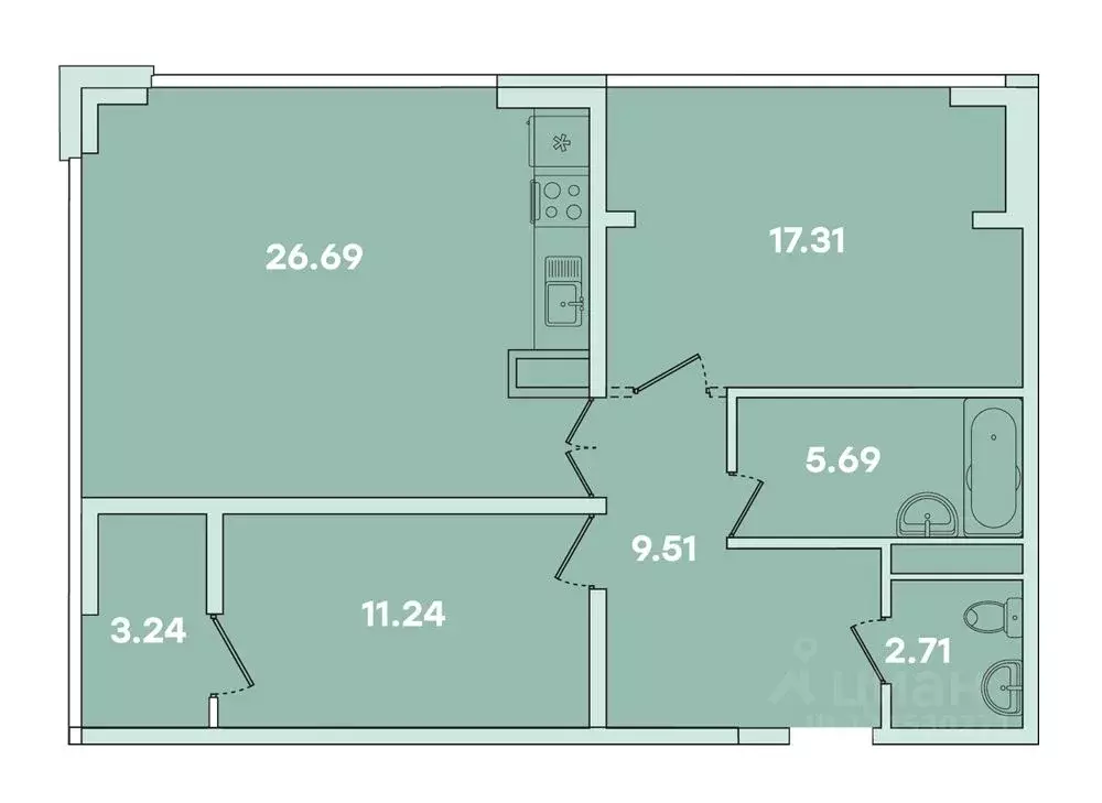 2-к кв. Иркутская область, Иркутск ул. Петрова, 16 (76.39 м) - Фото 0