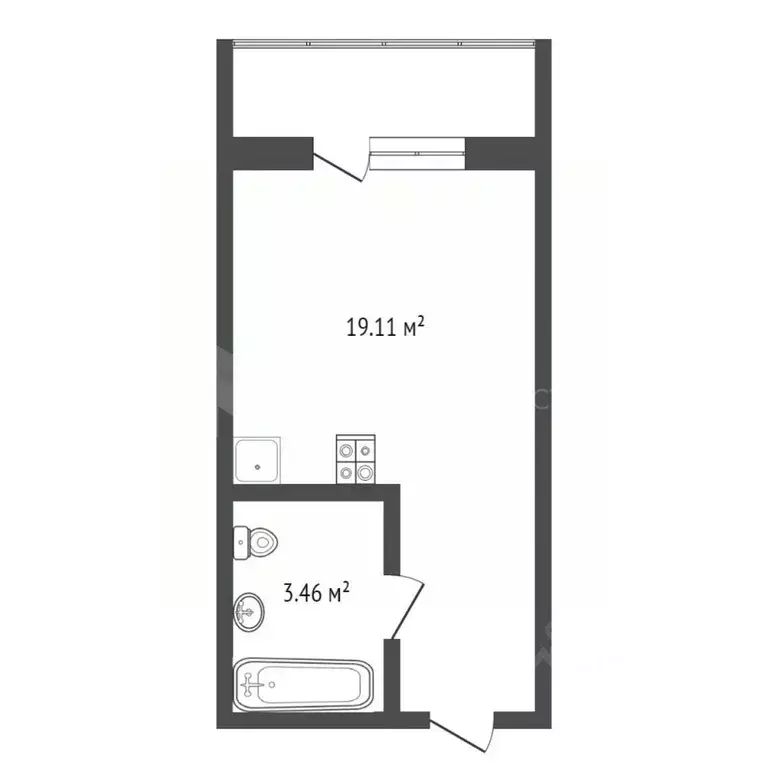 Студия Тюменская область, Тюмень ул. Новоселов, 109 (22.0 м) - Фото 0