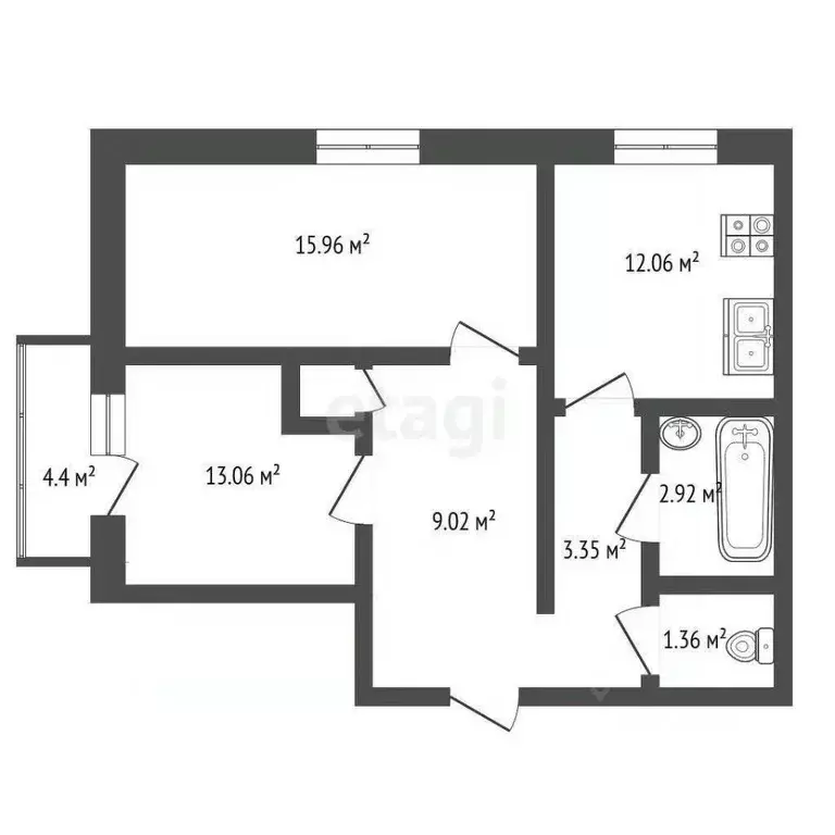 2-к кв. Башкортостан, Стерлитамак ул. Ботаническая, 6 (57.9 м) - Фото 2