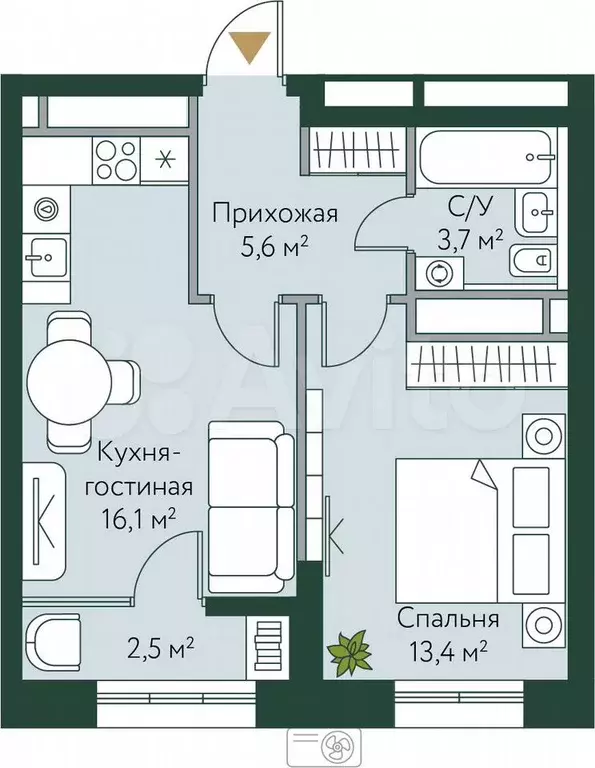 1-к. квартира, 41,3 м, 20/24 эт. - Фото 0