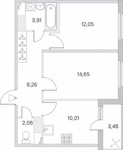 2-к. квартира, 53,7 м, 3/8 эт. - Фото 0