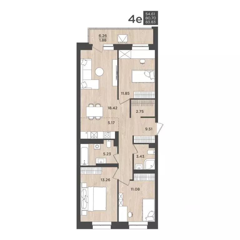 4-к кв. Пермский край, Пермь ул. Космонавта Леонова, 41к2 (83.83 м) - Фото 1