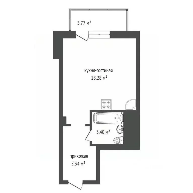 Студия Красноярский край, Красноярск Дудинская ул., 2Е (28.2 м) - Фото 2