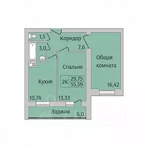 2-к кв. Новосибирская область, Новосибирск ул. Юности, 7 (55.59 м) - Фото 0