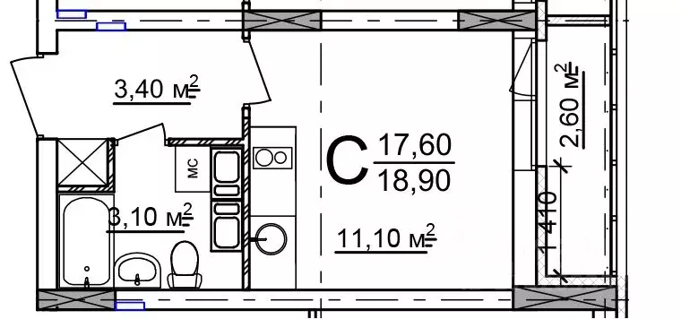 Студия Нижегородская область, Нижний Новгород 52-й кв-л,  (18.9 м) - Фото 0