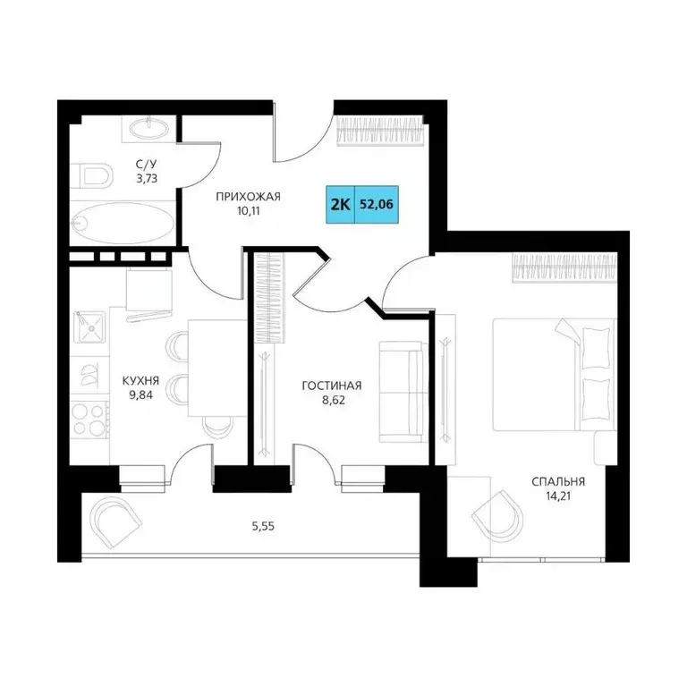 2-к кв. Дагестан, Дербент  (52.06 м) - Фото 1