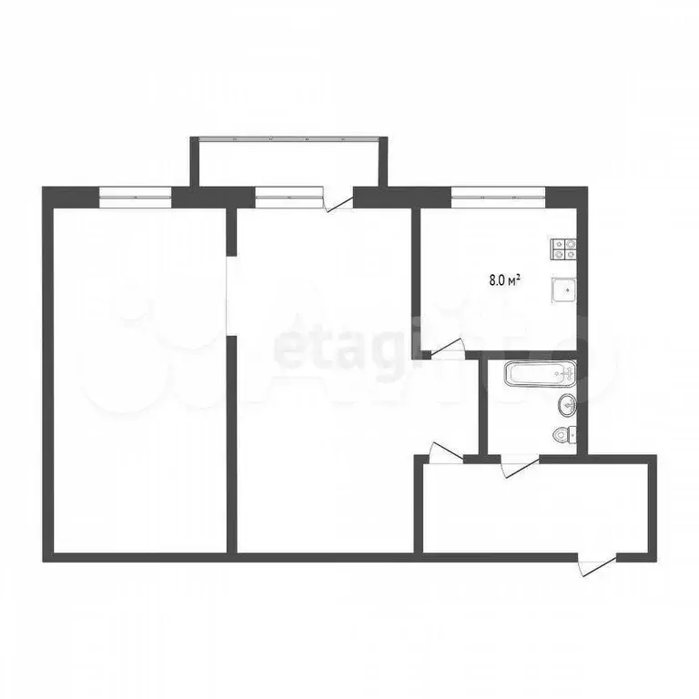 2-к. квартира, 44,7 м, 3/5 эт. - Фото 0