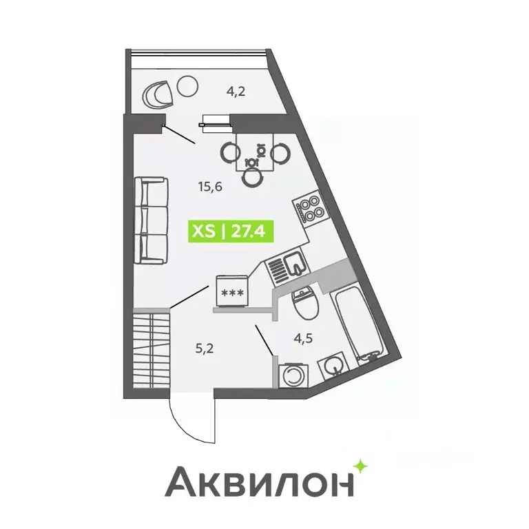Студия Санкт-Петербург ул. Чирикова, 5 (27.4 м) - Фото 0