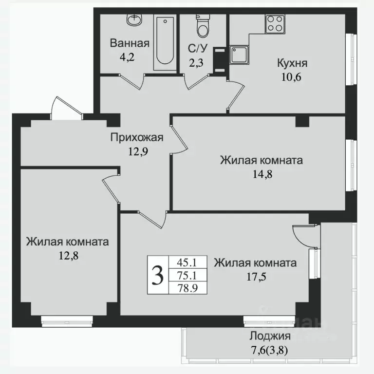 3-к кв. Ленинградская область, Всеволожск Южный мкр, ул. Крымская, 1 ... - Фото 0