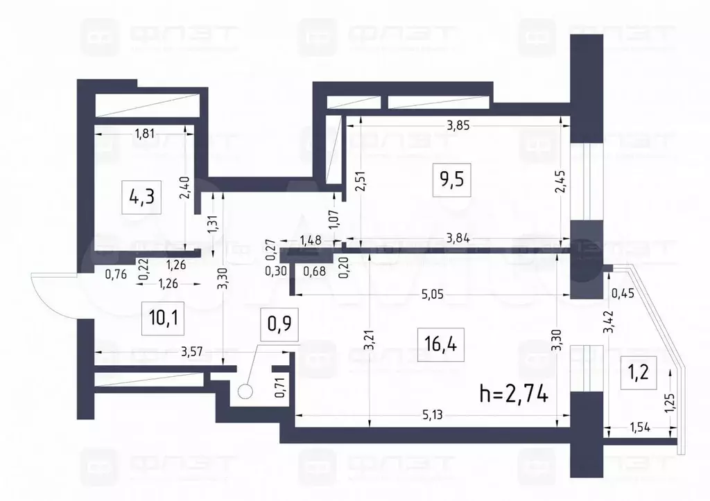 1-к. квартира, 42,4 м, 4/16 эт. - Фото 0