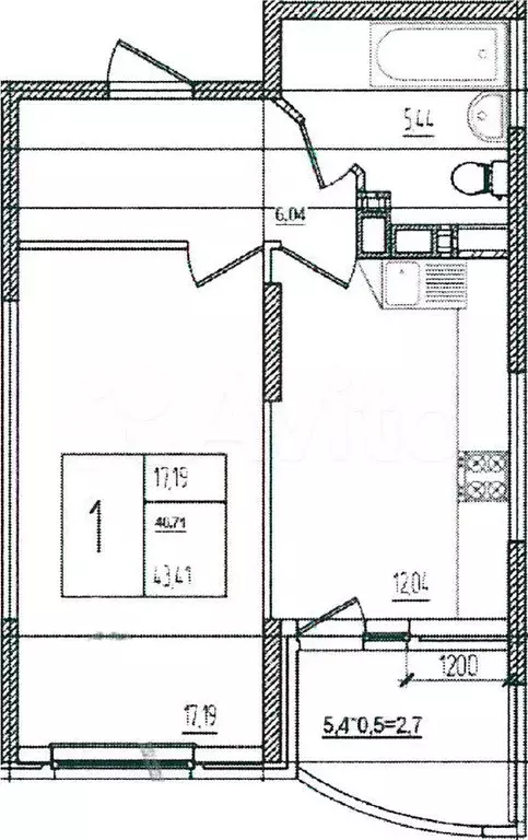 1-к. квартира, 43,4 м, 13/16 эт. - Фото 1