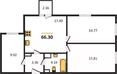 3-к кв. Крым, Евпатория ул. 60 лет ВЛКСМ, 31/1 (66.3 м) - Фото 1