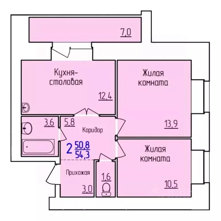 2-к кв. Амурская область, Благовещенск Новая ул., 5 (54.3 м) - Фото 2
