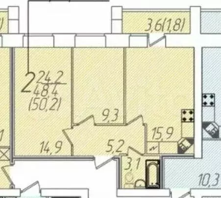 2-к. квартира, 48,4 м, 5/9 эт. - Фото 0