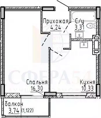 1-к кв. Новосибирская область, Новосибирск ул. Ясный Берег, 43 (35.3 ... - Фото 1