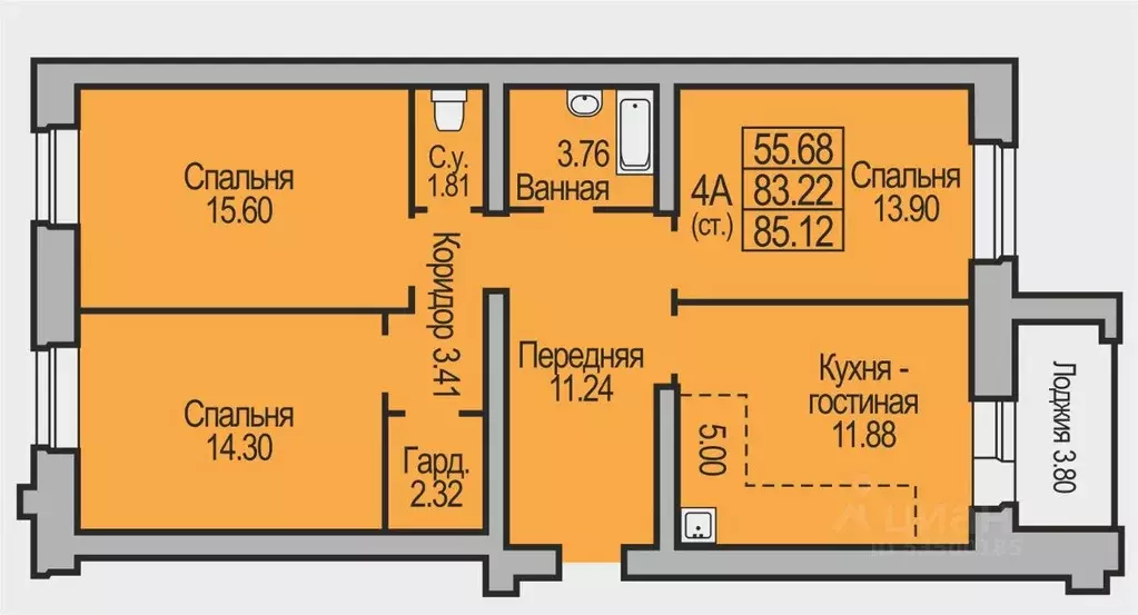 4-к кв. Новосибирская область, Бердск Южный мкр,  (85.12 м) - Фото 0