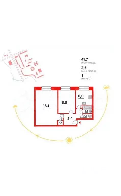 2-к кв. Санкт-Петербург Товарищеский просп., 26К2 (41.7 м) - Фото 1