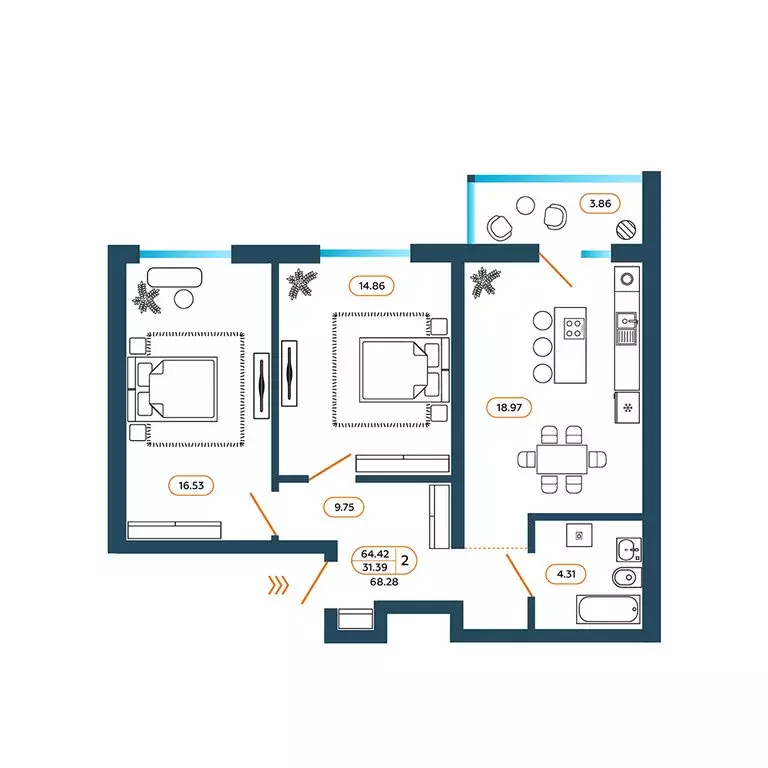 2-комнатная квартира: Батайск, Родная улица, 1 (68.8 м) - Фото 1
