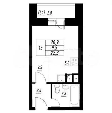 Квартира-студия, 24 м, 2/3 эт. - Фото 0