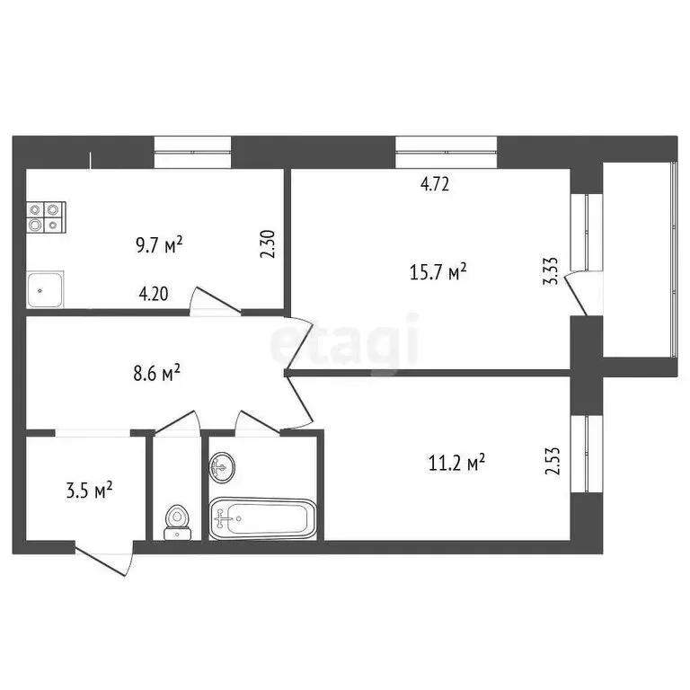 2-комнатная квартира: посёлок Грибково, 8 (52.7 м) - Фото 0