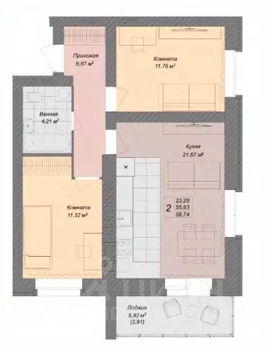 2-к кв. Ярославская область, Ярославль ул. Бурмакинская, 7 (58.74 м) - Фото 1