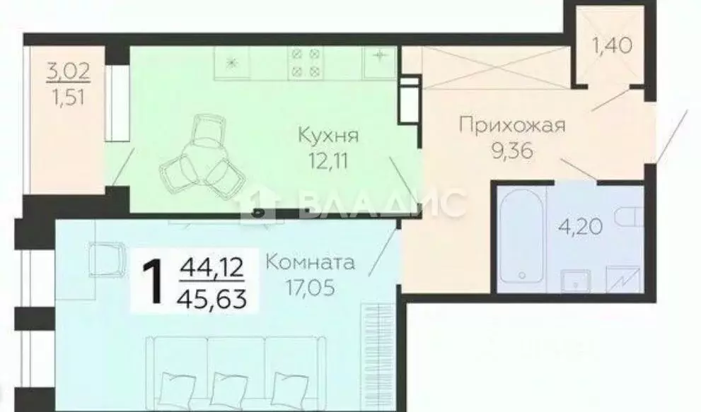 1-к кв. Воронежская область, Воронеж ул. Независимости, 78к3 (45.6 м) - Фото 1