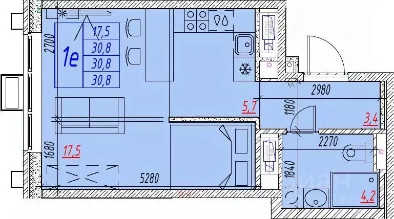 1-к кв. Астраханская область, Астрахань ул. Бэра, 29 (30.8 м) - Фото 1