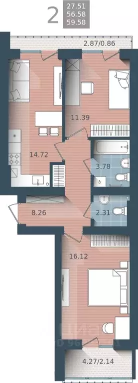 2-к кв. Калининградская область, Калининград ул. Сержанта Мишина, 81к2 ... - Фото 0