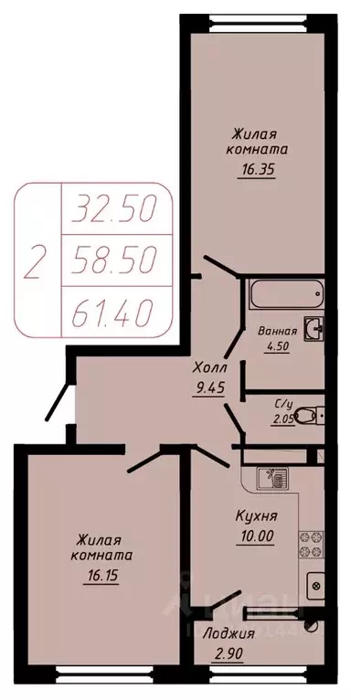 2-к кв. Ставропольский край, Кисловодск  (61.4 м) - Фото 1
