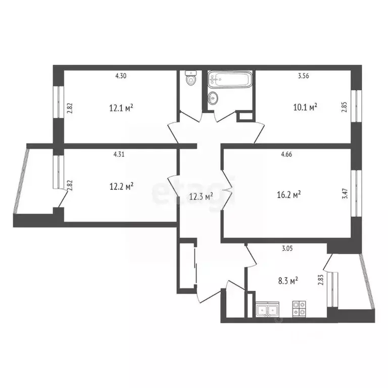 4-к кв. Ханты-Мансийский АО, Лангепас ул. Мира, 6 (76.6 м) - Фото 1