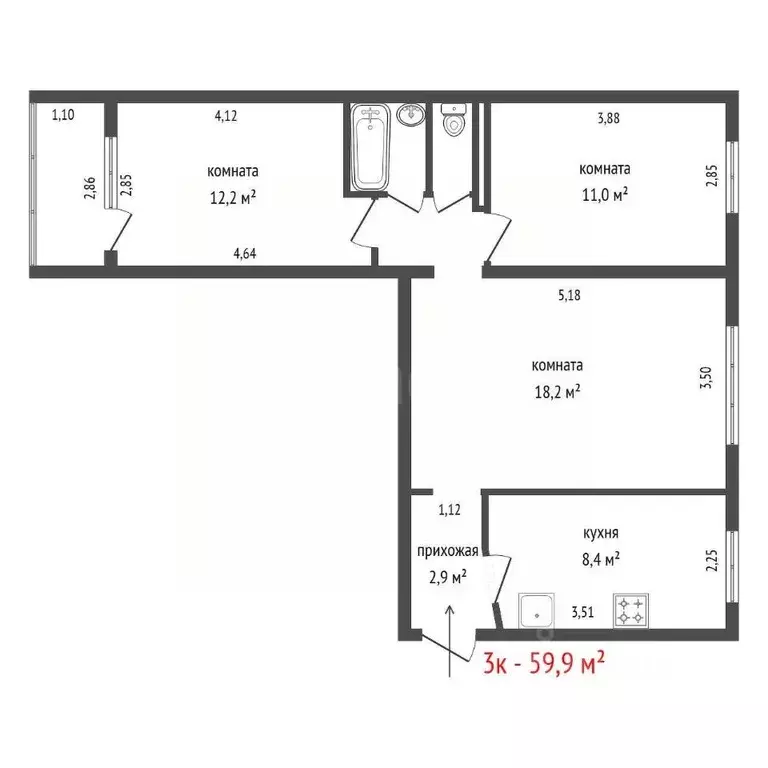 3-к кв. Свердловская область, Екатеринбург ул. Серафимы Дерябиной, 17 ... - Фото 2