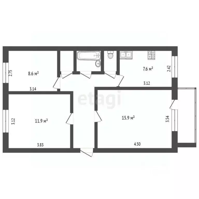 3-к кв. Томская область, Томск ул. Бела Куна, 18 (56.6 м) - Фото 2