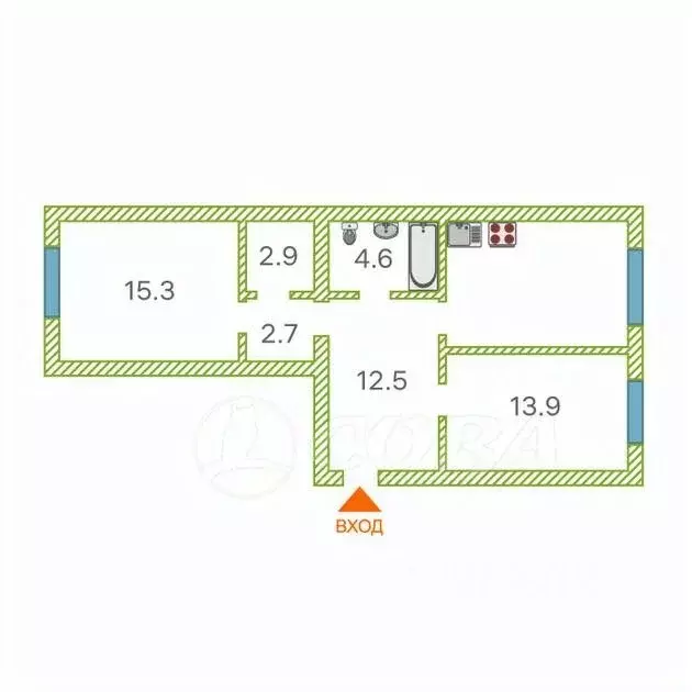 2-к кв. Тюменская область, Тюмень ул. Республики, 204к6 (66.3 м) - Фото 2