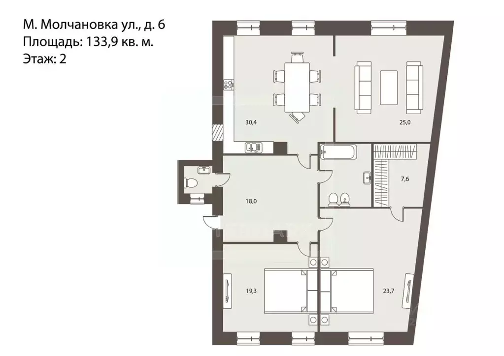 3-к кв. Москва ул. Малая Молчановка, 6 (133.9 м) - Фото 1